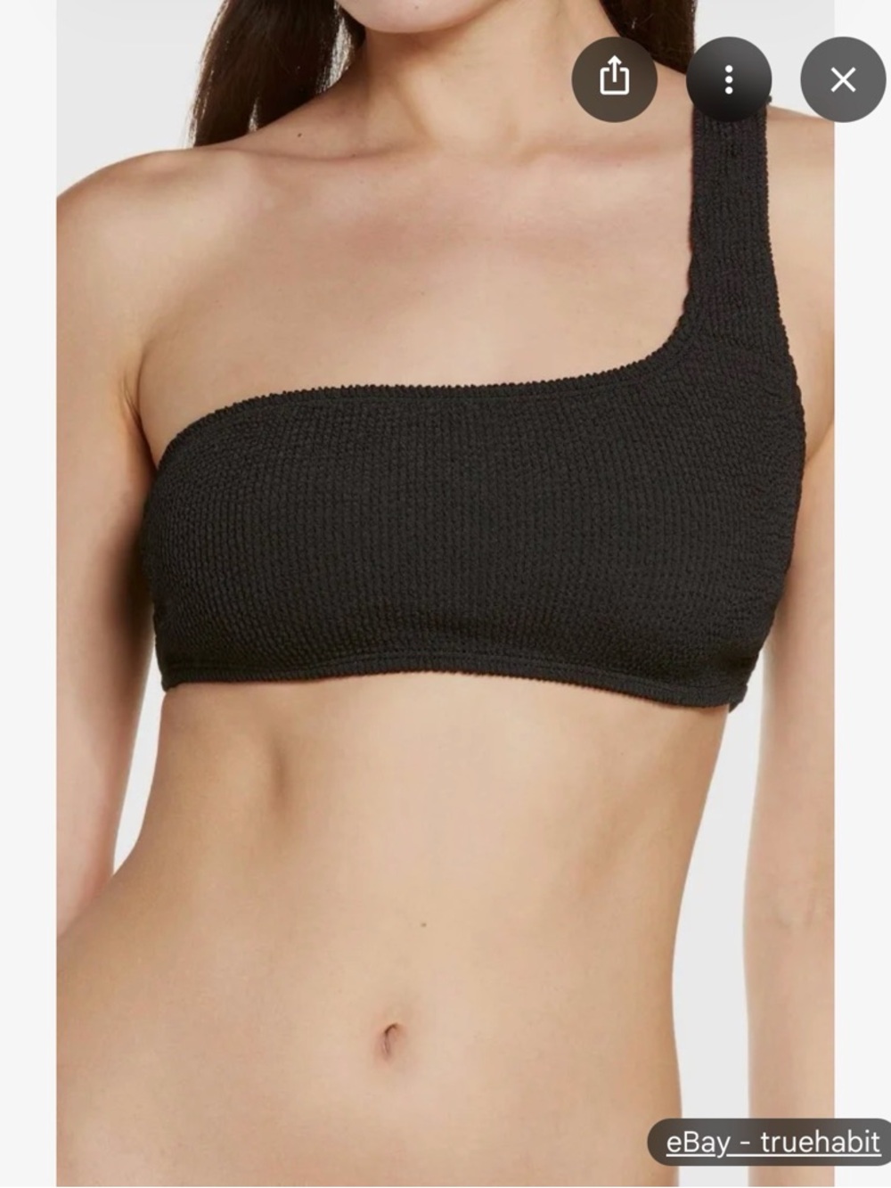 Good American One-Shoulder Black Textured Bikini Top